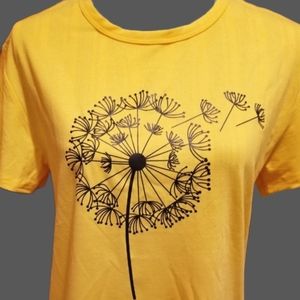Summer Yellow and Blue Black (Blavy) Flower Print T-Shirt